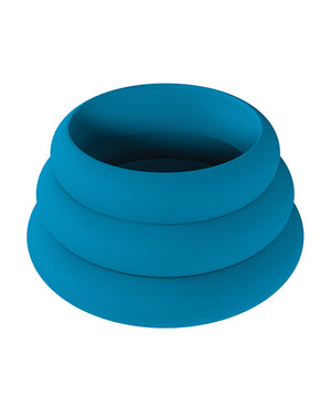 Shots Levelz Wide O Silicone Cock Ring Set of 3 - Teal - Image 2