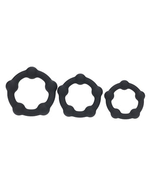 Shots Levelz Beaded Silicone Cock Ring Set of 3 (35 mm, 40 mm, 45 mm) - Black - Image 2