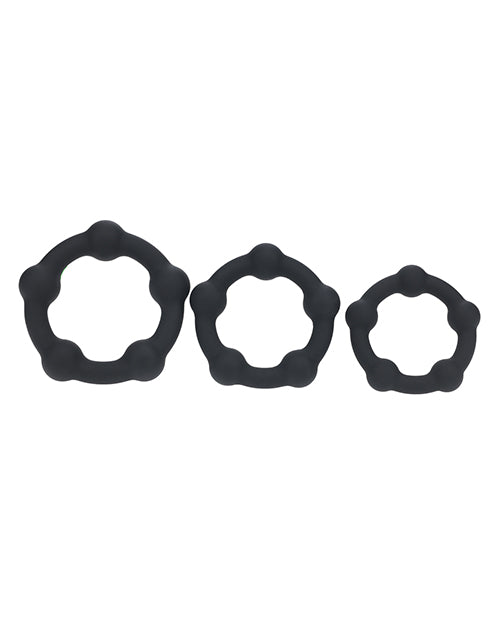 Shots Levelz Beaded Silicone Cock Ring Set of 3 (35 mm, 40 mm, 45 mm) - Black - Image 2