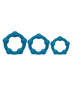 Shots Levelz Beaded Silicone Cock Ring Set of 3 (35 mm, 40 mm, 45 mm) - Teal - Image 2
