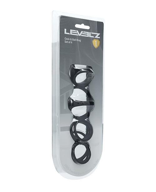 Levelz Shots Levelz Set of 4 Silicone Cock &amp; Ball Rings - Black