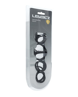 Levelz Shots Levelz Set of 4 Silicone Cock &amp; Ball Rings - Black