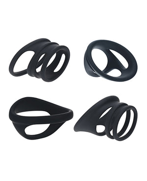 Levelz Shots Levelz Set of 4 Silicone Cock &amp; Ball Rings - Black - Image 2