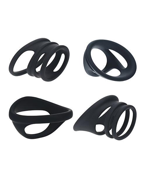 Levelz Shots Levelz Set of 4 Silicone Cock &amp; Ball Rings - Black - Image 2