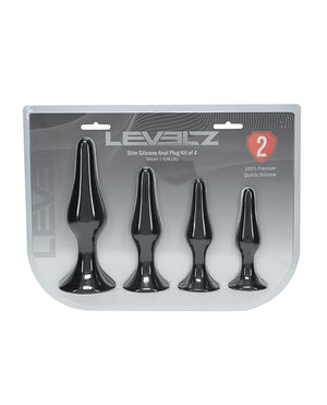 Levelz Shots Levelz Slim Silicone Anal Plug Kit of 4 - Black