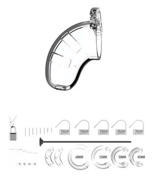 Man Cage Shots Man Cage 3.5" w/Silicone Urethral Sounding - Clear