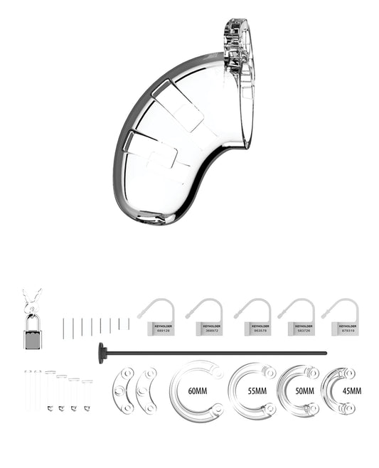 Man Cage Shots Man Cage 3.5" w/Silicone Urethral Sounding - Clear