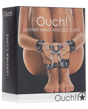 Ouch Shots Ouch Leather Hand &amp; Leg Cuffs - Black