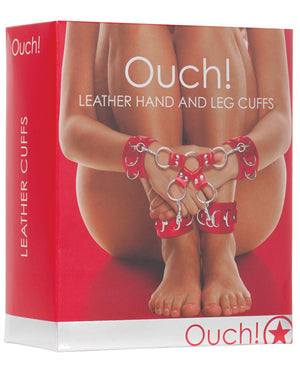 Ouch Shots Ouch Leather Hand &amp; Leg Cuffs - Red
