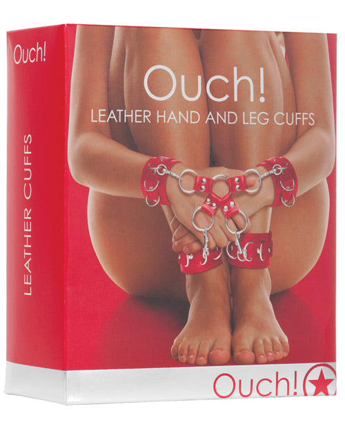 Ouch Shots Ouch Leather Hand &amp; Leg Cuffs - Red