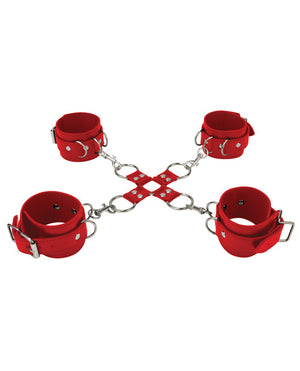 Ouch Shots Ouch Leather Hand &amp; Leg Cuffs - Red - Image 2