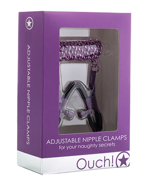 Ouch Shots Ouch Adjustable Nipple Clamps w/Chain - Purple - Image 2