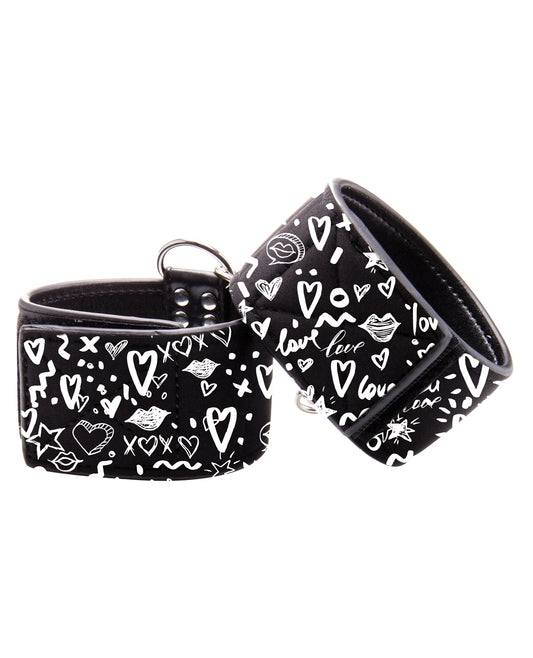 Ouch Shots Ouch Love Street Art Fashion Printed Hand Cuffs - Black