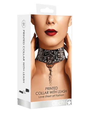 Ouch Shots Ouch Love Street Art Fashion Printed Collar w/Leash - Black - Image 2