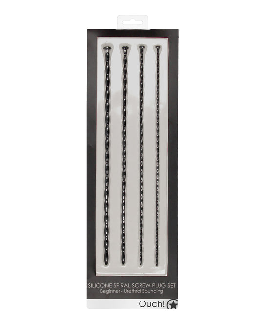 Ouch Shots Ouch Beginner's Urethral Sounding Silicone Spiral Screw Plug Set - Black - Image 2