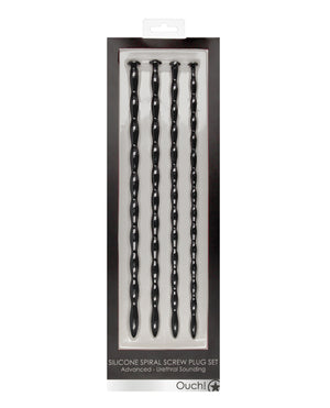 Ouch Shots Ouch Advanced Urethral Sounding Silicone Spiral Plug Set - Black
