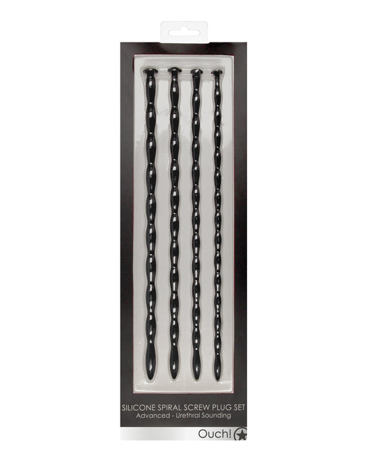 Ouch Shots Ouch Advanced Urethral Sounding Silicone Spiral Plug Set - Black