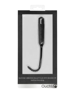 Ouch Shots Ouch Urethral Sounding Silicone Vibrating Bullet Plug w/Beaded Tip - Black