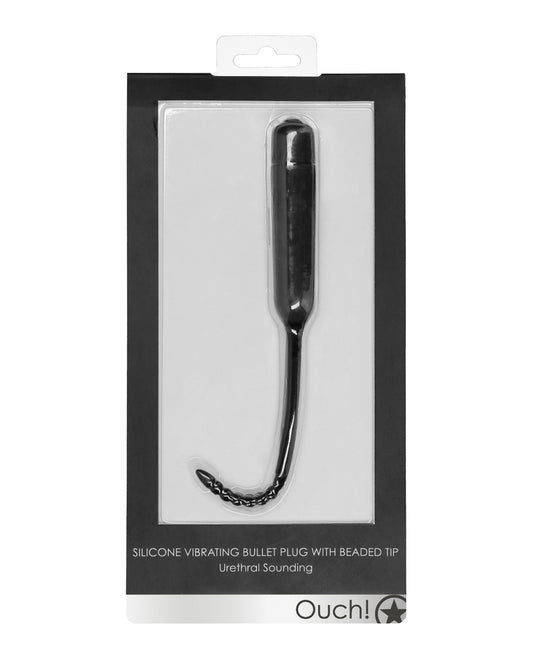 Ouch Shots Ouch Urethral Sounding Silicone Vibrating Bullet Plug w/Beaded Tip - Black