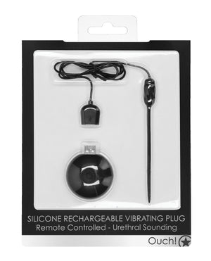 Ouch Shots Ouch Urethral Sounding Silicone Rechargeable &amp; Remote Controlled Vibrating Plug - Black - Image 4