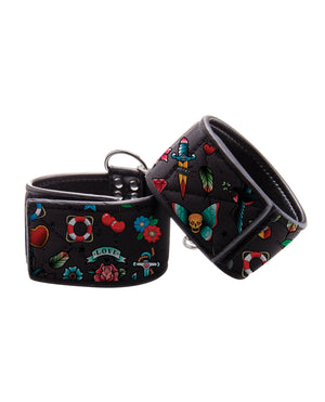 Ouch Shots Ouch Old School Tattoo Style Printed Hand Cuffs- Black - Image 5