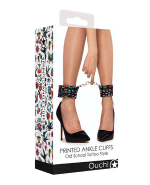 Ouch Shots Ouch Old School Tattoo Style Printed Ankle Cuffs- Black - Image 3