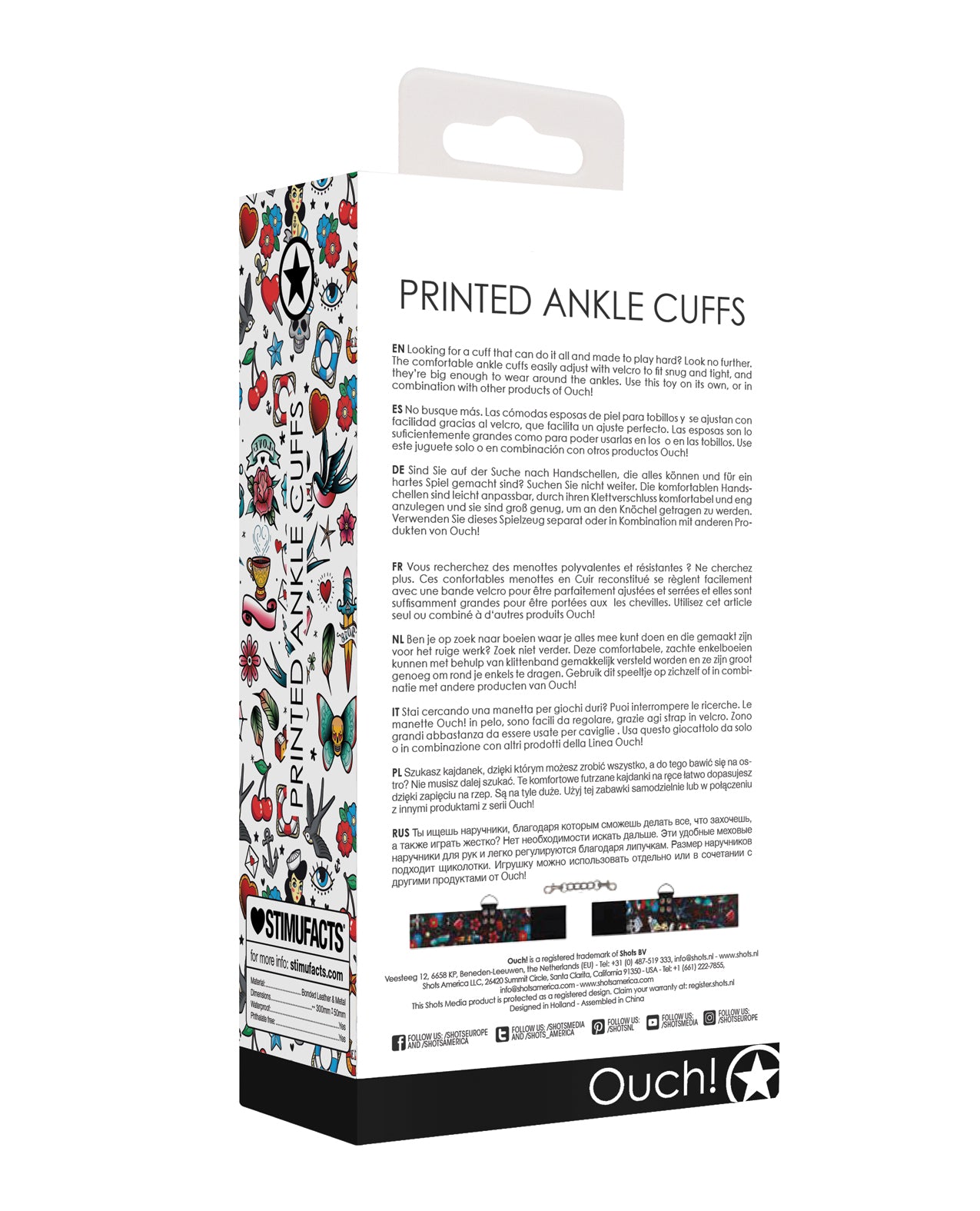 Ouch Shots Ouch Old School Tattoo Style Printed Ankle Cuffs- Black
