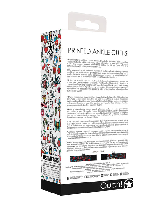 Ouch Shots Ouch Old School Tattoo Style Printed Ankle Cuffs- Black