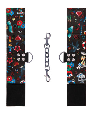 Ouch Shots Ouch Old School Tattoo Style Printed Ankle Cuffs- Black - Image 4