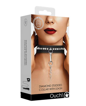Ouch Shots Ouch Diamond Studded Collar w/Leash - Black - Image 4