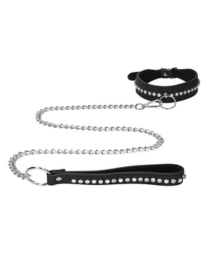 Ouch Shots Ouch Diamond Studded Collar w/Leash - Black