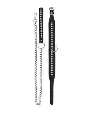 Ouch Shots Ouch Diamond Studded Collar w/Leash - Black - Image 2
