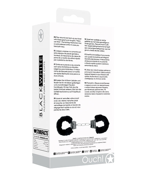 Ouch Shots Ouch Black &amp; White Beginner's Furry Hand Cuffs - Black