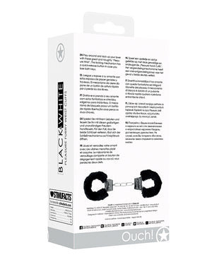 Ouch Shots Ouch Black &amp; White Beginner's Furry Hand Cuffs - Black