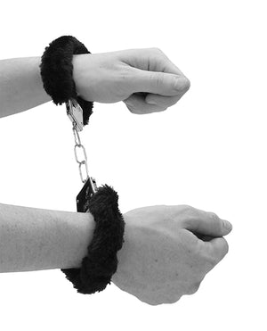 Ouch Shots Ouch Black &amp; White Beginner's Furry Hand Cuffs - Black - Image 3