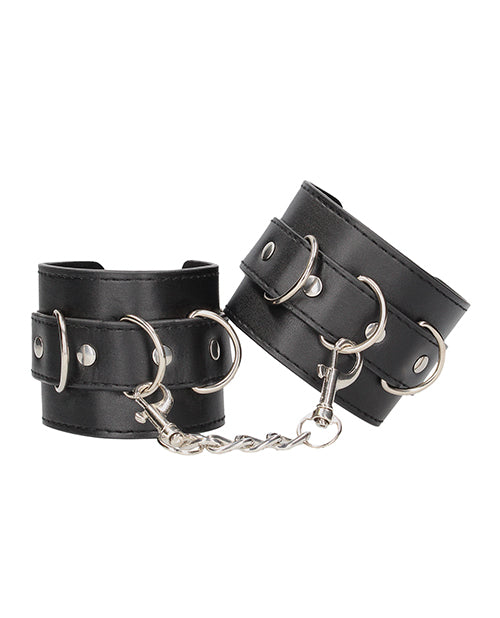 Ouch Shots Ouch Black &amp; White Bonded Leather Hand/Ankle Cuffs - Black