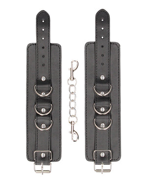 Ouch Shots Ouch Black &amp; White Bonded Leather Hand/Ankle Cuffs - Black - Image 2