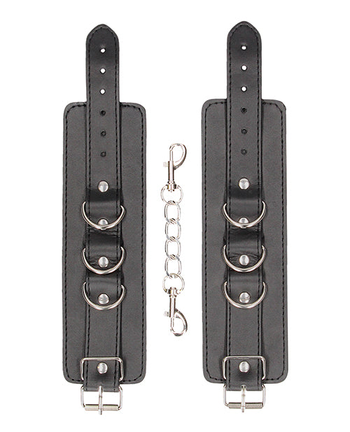Ouch Shots Ouch Black &amp; White Bonded Leather Hand/Ankle Cuffs - Black - Image 2