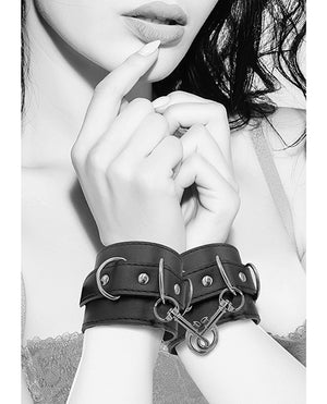 Ouch Shots Ouch Black &amp; White Bonded Leather Hand/Ankle Cuffs - Black - Image 3