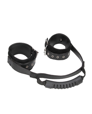 Ouch Shots Ouch Black &amp; White Bonded Leather Hand Cuffs w/Handle - Black - Image 4