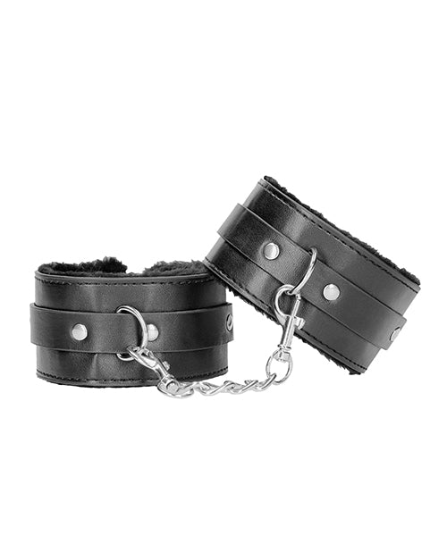 Ouch Shots Ouch Black &amp; White Plush Bonded Leather Ankle Cuffs - Black - Image 2