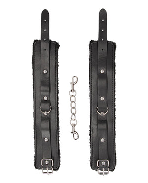 Ouch Shots Ouch Black &amp; White Plush Bonded Leather Ankle Cuffs - Black - Image 3