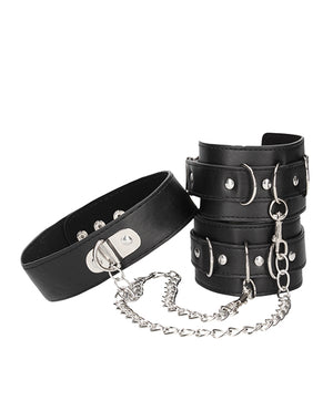 Ouch Shots Ouch Black &amp; White Bonded Leather Collar w/Hand Cuffs - Black - Image 4