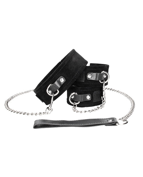Ouch Shots Ouch Black &amp; White Velcro Collar w/Leash &amp; Hand Cuffs - Black - Image 2