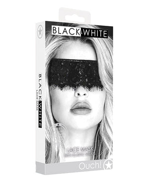 Ouch Shots Ouch Black &amp; White Lace Mask w/Elastic Straps - Black