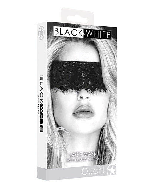 Ouch Shots Ouch Black &amp; White Lace Mask w/Elastic Straps - Black