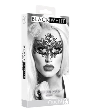 Ouch Shots Ouch Black &amp; White Lace Eye Mask - Queen Black