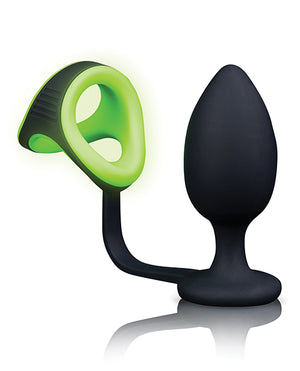 Ouch Shots Ouch Butt Plug w/Cock Ring &amp; Ball Strap - Glow in the Dark - Image 3
