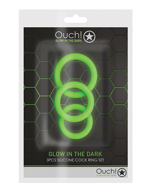 Ouch Shots Ouch 3 pc Cock Ring Set - Glow in the Dark