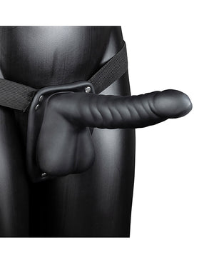 Ouch Shots Ouch 8" Ribbed Hollow Strap On w/Balls - Black - Image 2